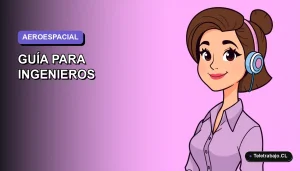 Ilustración plana vectorial de una mujer ingeniera aeroespacial trabajando de forma remota, con un fondo de gradiente suave.