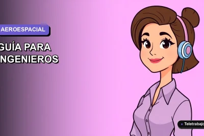 Ilustración plana vectorial de una mujer ingeniera aeroespacial trabajando de forma remota, con un fondo de gradiente suave.