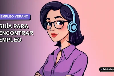 Ilustración plana vectorial de una mujer profesional chilena trabajando de forma remota en verano, con fondo degradado lavanda.