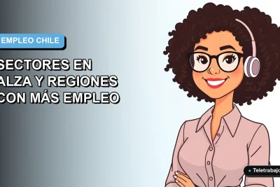 Ilustración plana corporativa de una trabajadora remota sonriente, con fondo degradado azul, representando las oportunidades laborales en Chile para el año 2026.