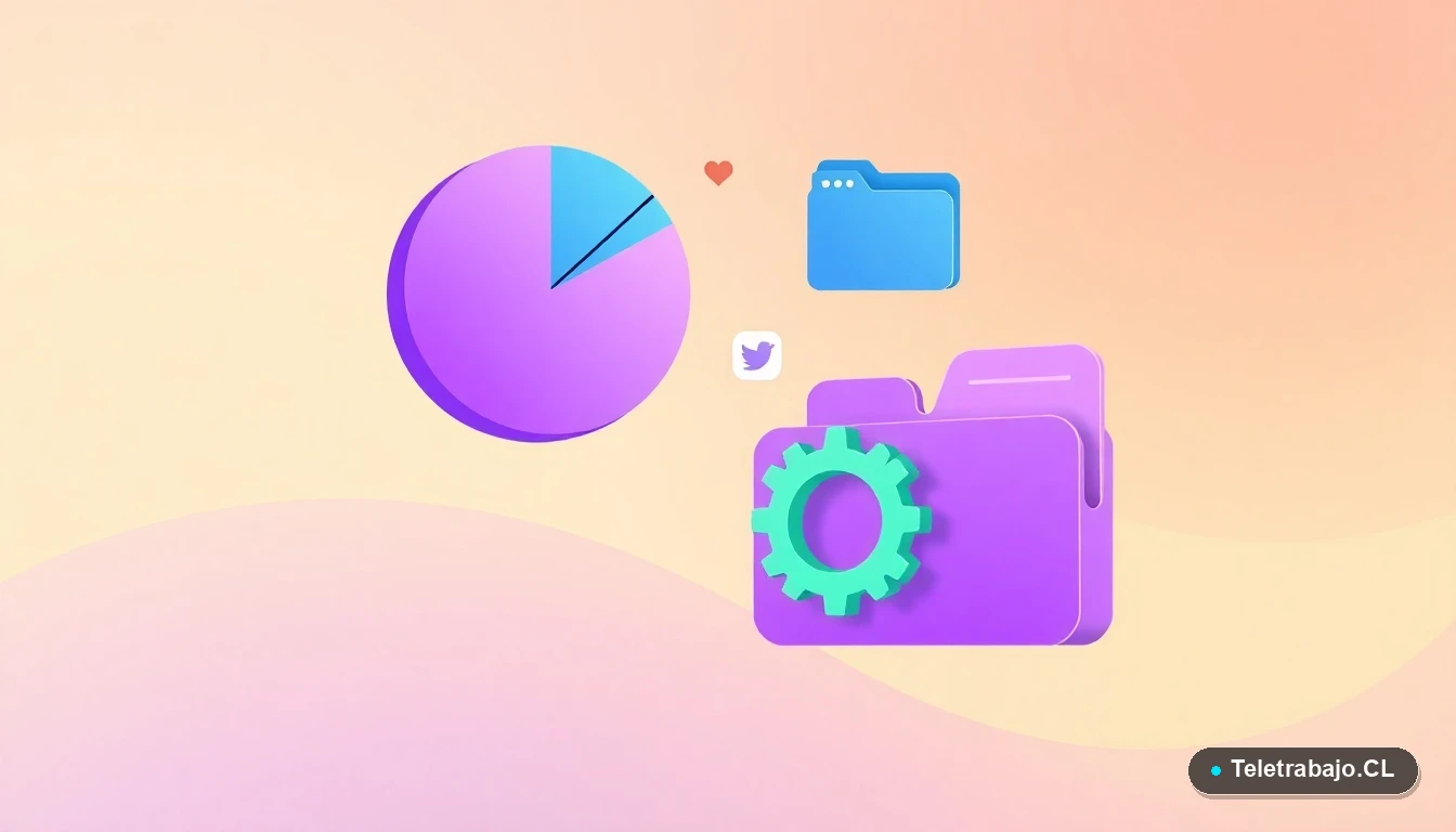 Composición abstracta de elementos de interfaz de usuario tecnológica, con gráficos y iconos flotantes, sobre un fondo degradado suave, representando el análisis de datos de sectores laborales en Chile.