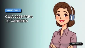 Ilustración vectorial plana de un profesional de la salud en Chile, estilo corporativo moderno, con fondo degradado azul.