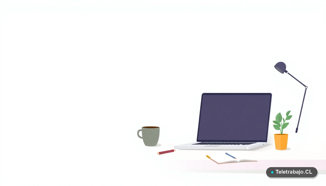 Escritorio moderno y minimalista con laptop y elementos de oficina, ilustración vectorial plana con fondo degradado verde menta.