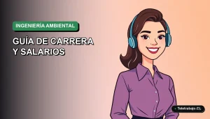 Ilustración plana corporativa de una mujer ingeniera ambiental chilena sonriendo, con fondo degradado verde, representando oportunidades de trabajo en 2026.