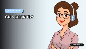 Ilustración plana corporativa de mujer profesional trabajando de forma remota con fondo degradado azul pastel.