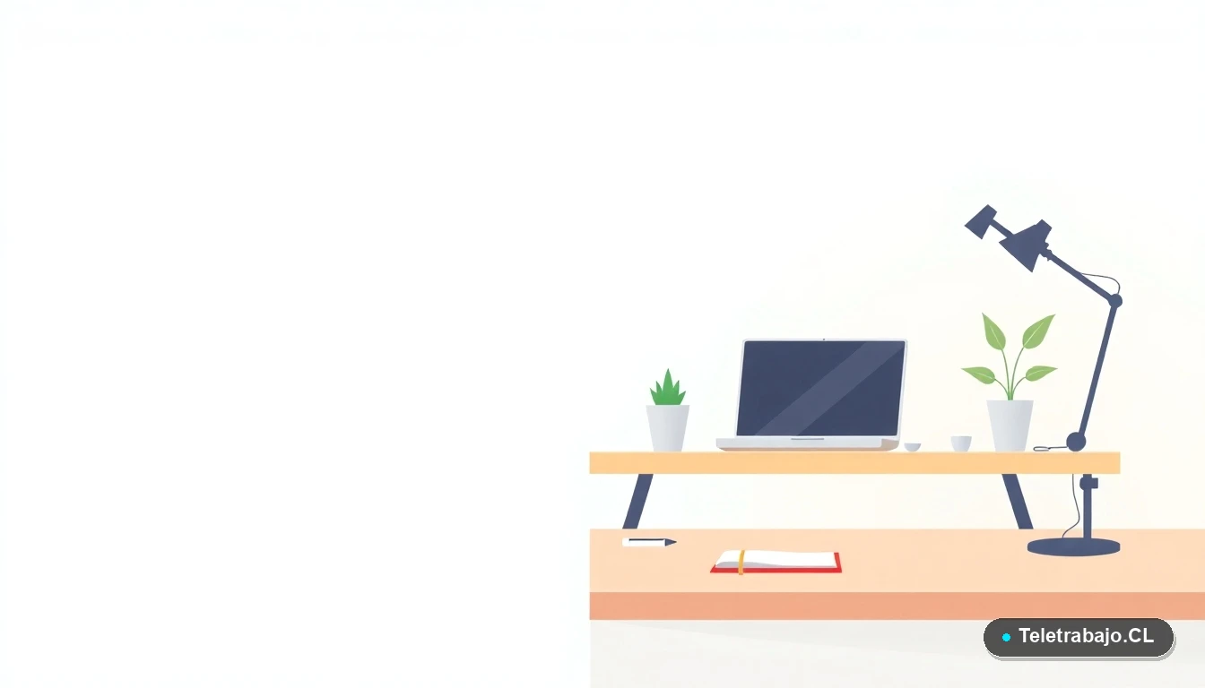 Escritorio moderno minimalista vacío con laptop y elementos de trabajo, ilustración plana para oportunidades laborales en Renault Valladolid.