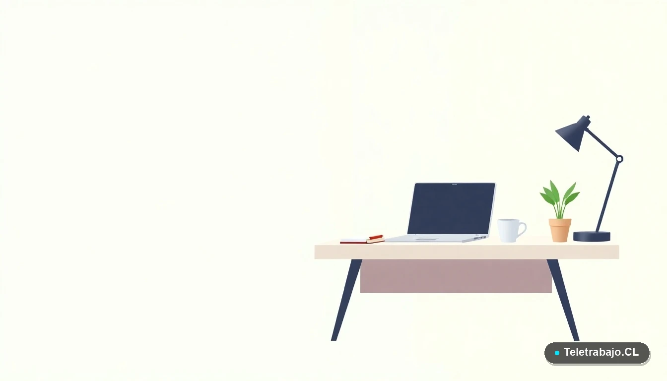 Escritorio moderno minimalista para estudio, con laptop y elementos de oficina, fondo degradado verde menta, representando un espacio de preparación para oposiciones.