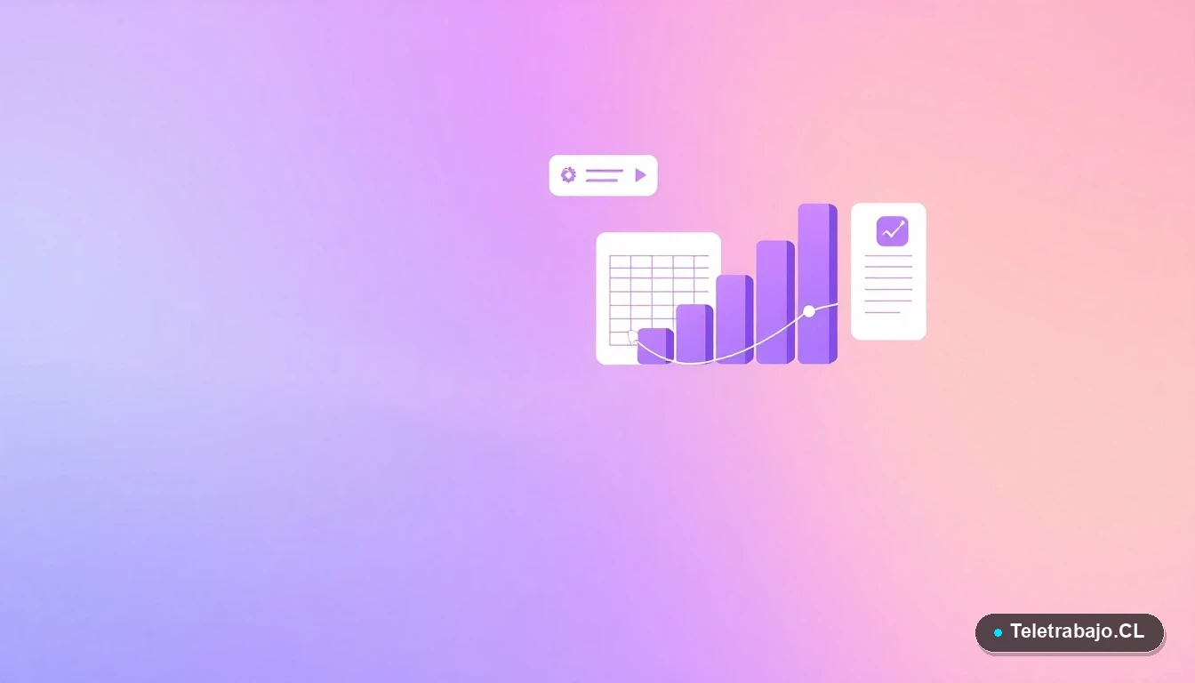 Interfaz de usuario abstracta con gráficos y elementos flotantes de Excel sobre fondo degradado lila, concepto de productividad y datos.