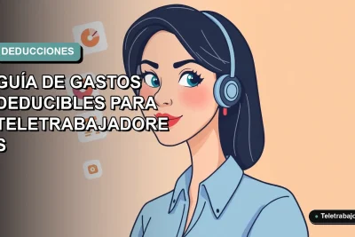 Ilustración plana de mujer teletrabajadora con blusa azul junto a gráficos abstractos de finanzas, fondo degradado suave.