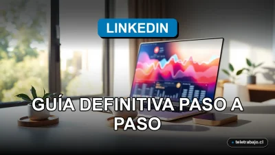 Guía para optimizar tu perfil de LinkedIn para conseguir teletrabajo en 2026, fondo de oficina en casa moderna y minimalista.