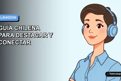 Ilustración plana vectorial de una mujer profesional chilena con blusa azul y pelo corto, sobre un fondo degradado azul claro, representando la optimización del perfil de LinkedIn.