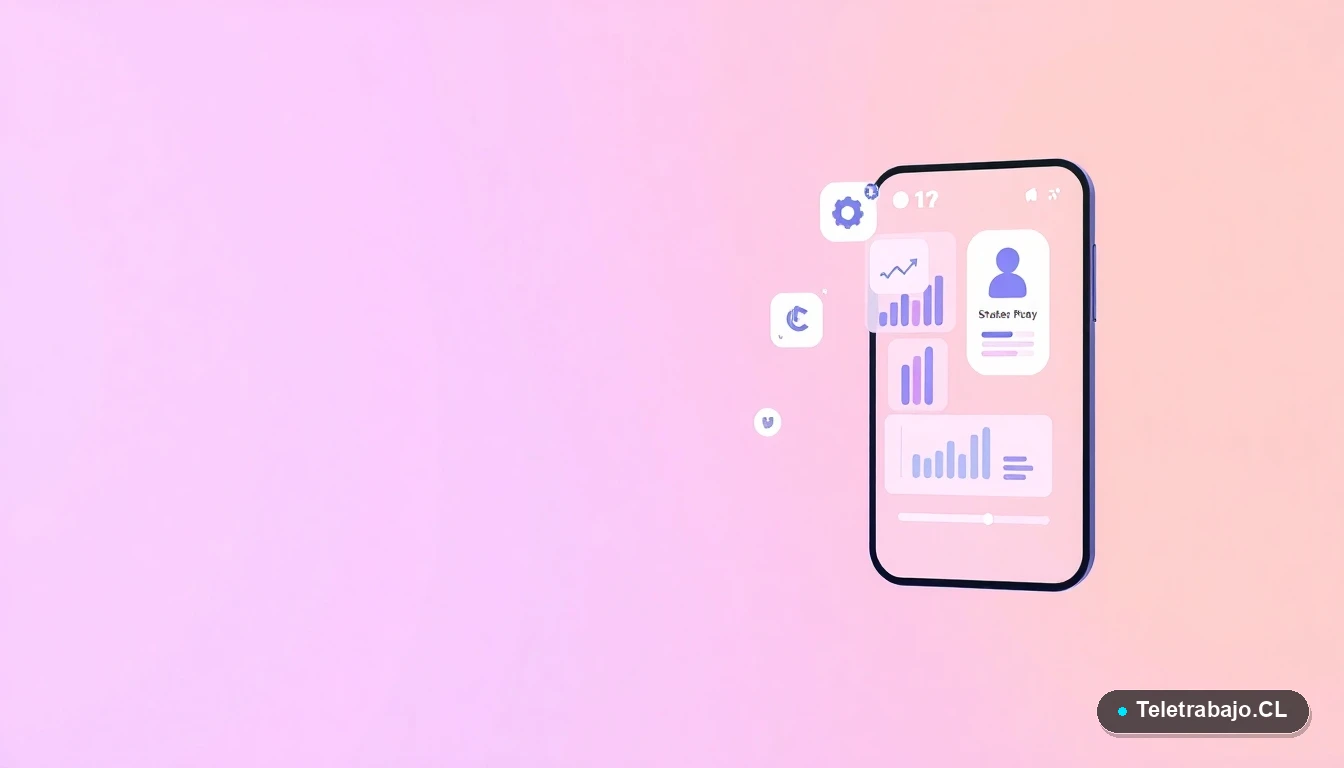 Elementos abstractos de interfaz de usuario tecnológica, como gráficos e iconos de red, sobre un fondo degradado lila y durazno, concepto de optimización digital.
