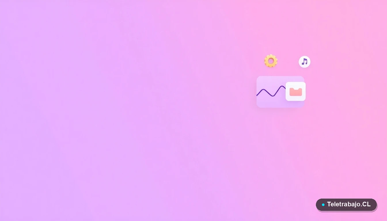 Ilustración abstracta de interfaz tecnológica con gráficos y iconos flotantes, sobre fondo degradado lila.