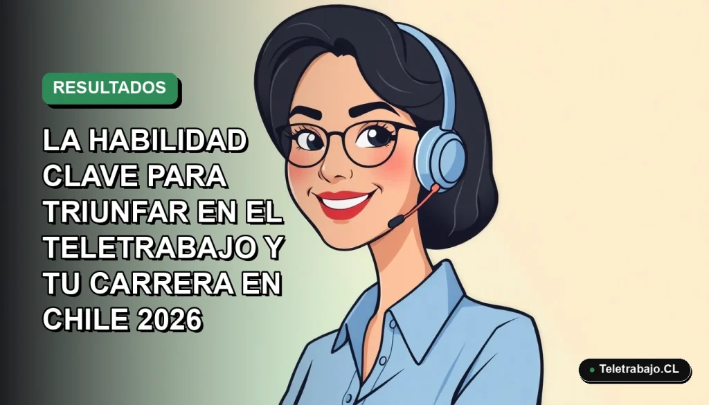 Ilustración vectorial plana de una mujer profesional chilena sonriendo, con blusa azul, representando el éxito en el teletrabajo con orientación a resultados. Fondo degradado suave vacío.