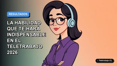 Ilustración plana de mujer profesional en teletrabajo, estilo corporativo moderno, con fondo degradado azul y naranja.