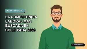 Ilustración vectorial plana de un trabajador masculino de tecnología, con suéter verde, mirando confiado hacia el futuro. Fondo con gradiente suave de color teal.