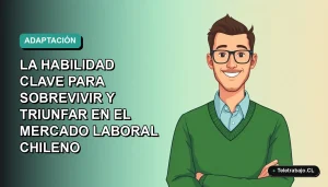 Ilustración plana corporativa de un trabajador chileno sonriendo, con fondo degradado azul verdoso, representando la adaptabilidad laboral para 2026.