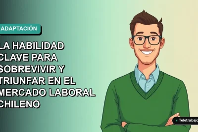 Ilustración plana corporativa de un trabajador chileno sonriendo, con fondo degradado azul verdoso, representando la adaptabilidad laboral para 2026.