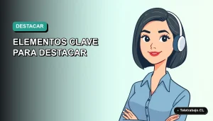 Ilustración plana vectorial de una profesional del teletrabajo con blusa azul y corte bob, destacando en el borde derecho de una composición minimalista con fondo degradado verde azulado.