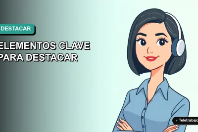 Ilustración plana vectorial de una profesional del teletrabajo con blusa azul y corte bob, destacando en el borde derecho de una composición minimalista con fondo degradado verde azulado.