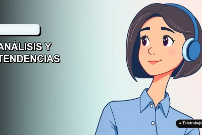 Ilustración vectorial plana de una mujer profesional de teletrabajo con camisa azul, sobre fondo degradado azul claro, representando análisis de desempleo.