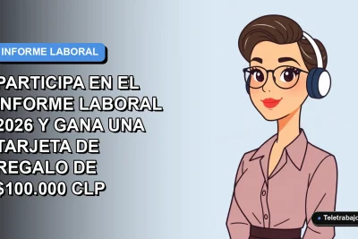 Ilustración plana corporativa de una mujer profesional de teletrabajo, fondo degradado azul y gris, espacio negativo a la izquierda.