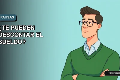 Ilustración vectorial plana de trabajador masculino con suéter verde mirando pensativo, fondo degradado azul grisáceo, concepto de pausas laborales en Chile.