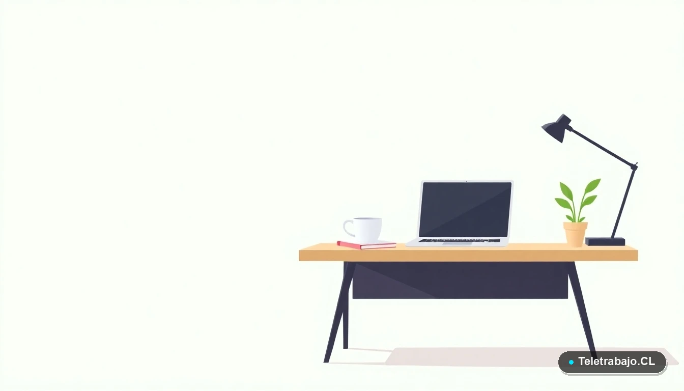 Escritorio moderno minimalista con laptop, cuaderno, taza de café y una planta, sobre un fondo degradado, representando un espacio de trabajo ideal para el análisis.