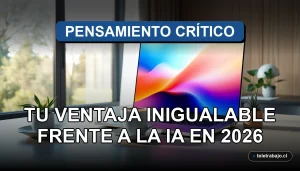 Fotografía conceptual de oficina moderna que representa la ventaja del pensamiento crítico humano sobre la inteligencia artificial en el entorno laboral futuro.