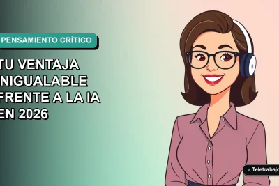 Ilustración plana vectorial de una trabajadora de tecnología remota sonriendo, con fondo degradado de color verde azulado.