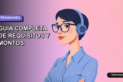 Ilustración vectorial plana de una mujer profesional chilena sonriente, con blusa azul y anteojos, sobre fondo degradado lavanda. Representa la Pensión Básica Solidaria 2026.