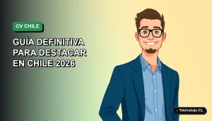 Ilustración vectorial plana de un hombre profesional chileno sonriendo, con camisa azul y chaqueta, sobre un fondo degradado verde. Concepto de currículum y portafolio.