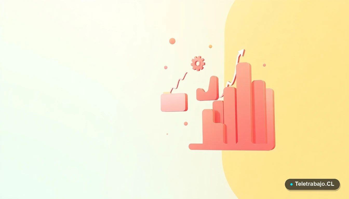 Composición abstracta de interfaz de usuario tecnológica con gráficos flotantes y engranajes estilizados en tonos melocotón, sobre fondo degradado verde menta y amarillo.