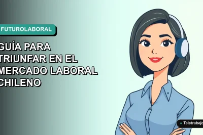 Ilustración plana vectorial de mujer profesional chilena con blusa azul y corte bob, representando los perfiles laborales más demandados para el 2026, sobre fondo degradado verde azulado.