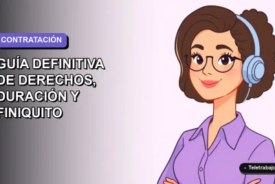 Ilustración vectorial plana de una trabajadora de tecnología remota en Chile, con fondo degradado lila, representando el periodo de prueba laboral.