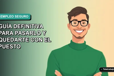 Ilustración vectorial plana de un trabajador masculino de tecnología con suéter verde, sonriendo, sobre un fondo degradado azul verdoso. Espacio negativo a la izquierda.