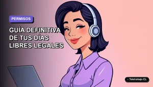 Ilustración vectorial plana de una trabajadora de tecnología sonriente con blusa lila, sobre fondo degradado lavanda suave. Concepto de días libres legales en Chile.