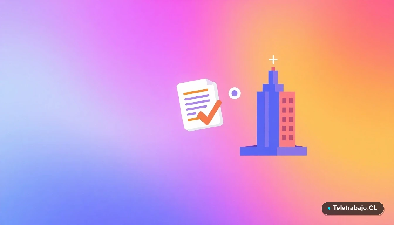 Iconografía plana de un calendario, documento y edificio sobre fondo degradado lila y durazno, simbolizando los trámites y plazos del permiso de paternidad.