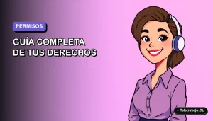 Ilustración plana corporativa de una trabajadora chilena feliz con licencia laboral por matrimonio, fondo degradado lila.