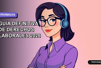 Ilustración plana corporativa de una trabajadora chilena con licencia médica, fondo degradado lavanda vacío.