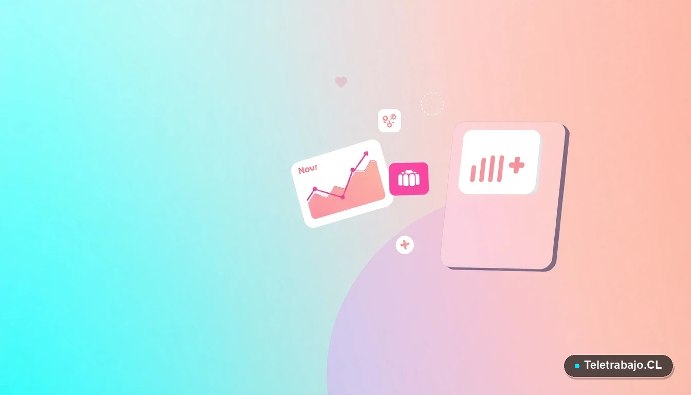 Elementos de interfaz abstractos, gráficos y carpetas flotantes sobre fondo degradado menta, representando gestión de permisos médicos.