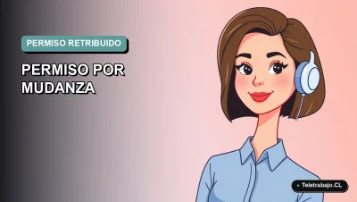 Ilustración vectorial plana de estilo Corporate Memphis de una mujer profesional de teletrabajo con blusa azul, sobre un fondo degradado suave, representando el derecho al permiso retribuido por cambio de domicilio.