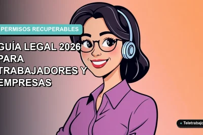 Ilustración vectorial plana de una trabajadora chilena sonriente, estilo Corporate Memphis, sobre fondo degradado azul verdoso. Representa el concepto de permiso recuperable para teletrabajadores.