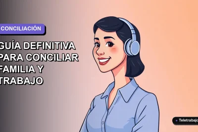 Ilustración vectorial plana de una trabajadora chilena sonriente, con blusa azul y pelo corto, sobre fondo degradado lavanda. Representa la conciliación familiar y laboral.