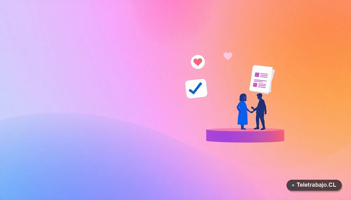 Composición abstracta de iconos digitales flotantes: calendario, documento y familia, sobre fondo degradado azul y verde. Representa permisos laborales y gestión familiar.