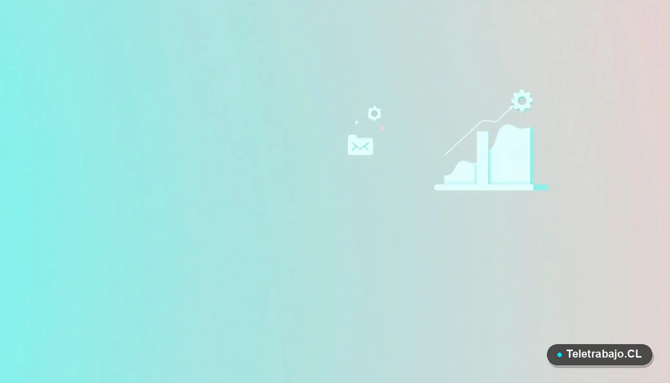 Ilustración abstracta de interfaz de usuario con gráficos, engranajes y carpetas flotantes en tonos verdes azulados, sobre fondo degradado. Concepto de planificación y gestión de permisos.