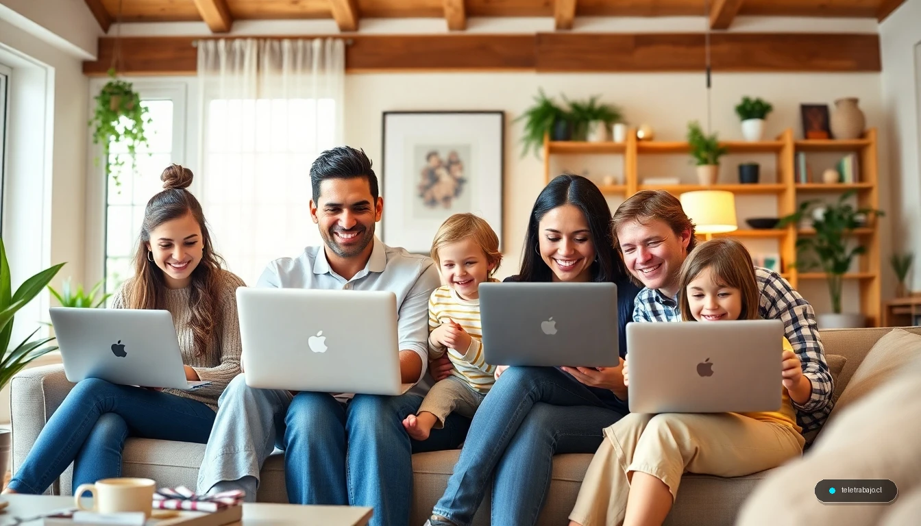 Profesionales y padres conciliando trabajo remoto y vida familiar en un entorno moderno