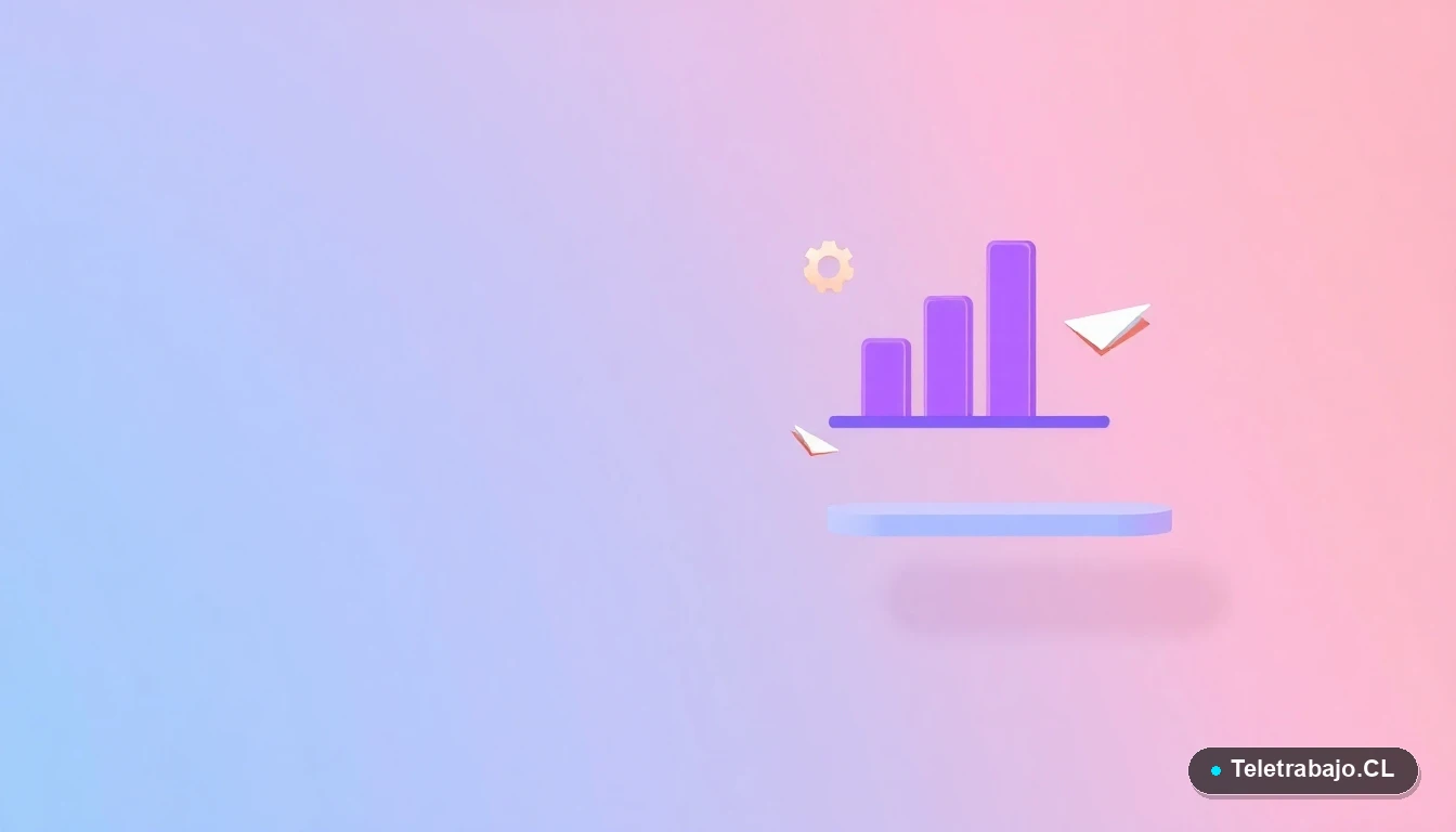 Composición abstracta de interfaz de usuario con gráficos flotantes y engranajes sobre un fondo degradado frío, estilo ilustración vectorial plana moderna.