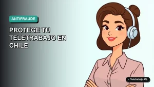 Ilustración plan de acción antifraude para teletrabajadores en Chile, estilo vectorial moderno