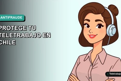 Ilustración plan de acción antifraude para teletrabajadores en Chile, estilo vectorial moderno